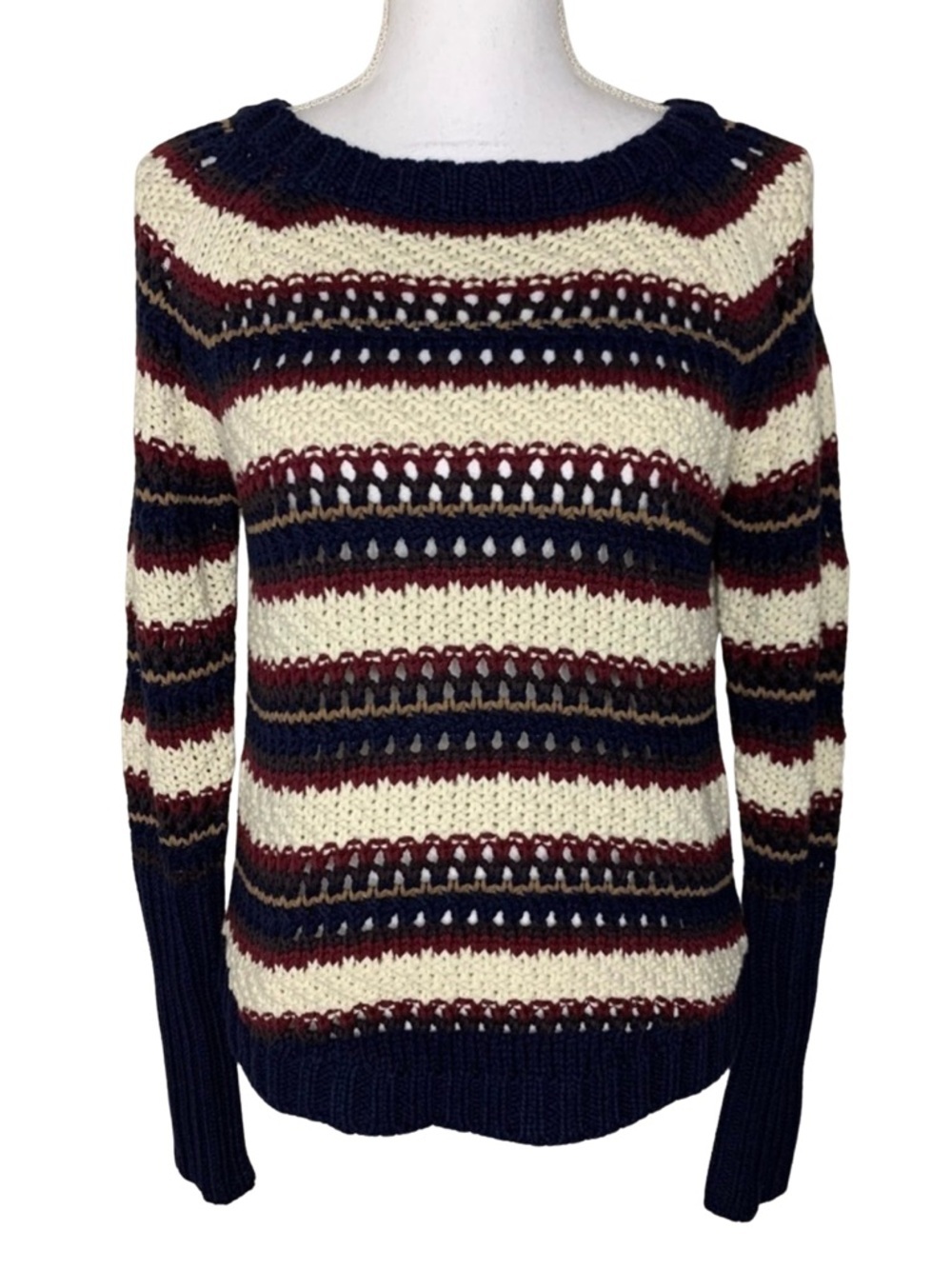 NWT Chaser Women Knit Stripe Crew Neck Long Sleeve Fall Sweater Size Medium